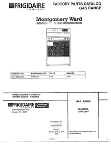 Gas Range/front Cover Diagram and Parts List for 2864-80B  Frigidaire Range