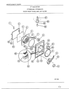Door Front Panel/lint Filter Diagram and Parts List for 8589-87B  Frigidaire Dryer