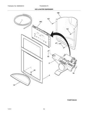 15 - ICE & WATER DISPENSER Diagram and Parts List for FGUS2642LF2  Frigidaire Refrigerator