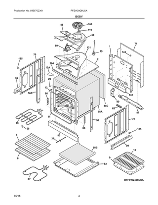 Body Diagram and Parts List for FFEW2426USA  Frigidaire Wall Oven