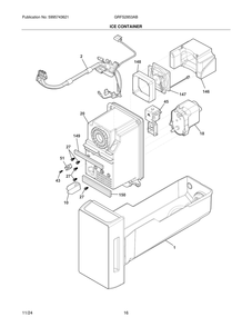 Ice Container Diagram and Parts List for GRFS2853AB  Frigidaire Freezer