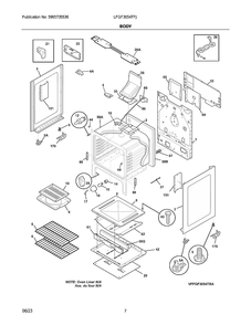 Body Diagram and Parts List for LFGF3054TFJ  Frigidaire Range