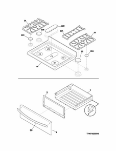 Top/drawer Diagram and Parts List for 79074233311  Kenmore Range