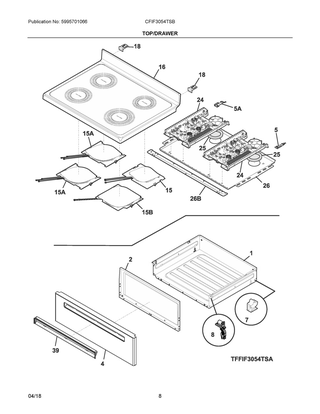 Top/drawer Diagram and Parts List for CFIF3054TSB  Frigidaire Range