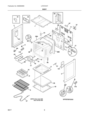 03 - BODY Diagram and Parts List for LFEF3018TWC  Frigidaire Range