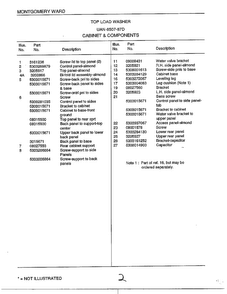 Cabinet And Components Page 2 Diagram and Parts List for 6507-87D  Frigidaire Washer