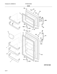 Door Diagram and Parts List for FFTR2021QW8A  Frigidaire Refrigerator