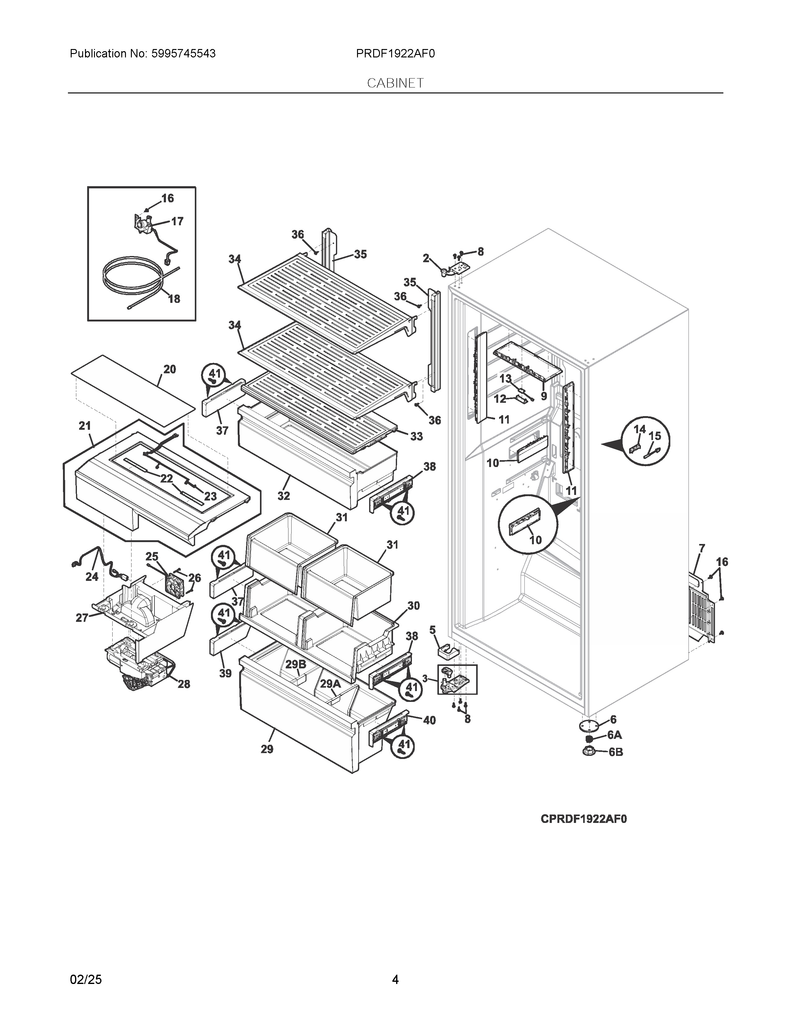 Cabinet Diagram and Parts List for PRDF1922AF0  Frigidaire Freezer