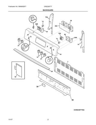 Backguard Diagram and Parts List for CREE3877TDA  Frigidaire Range