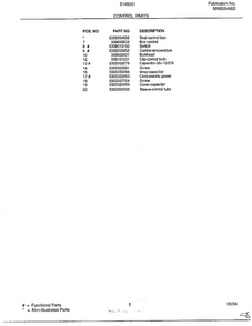 Control Parts Page 2 Diagram and Parts List for 5145001B  Frigidaire Air Conditioner