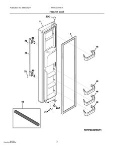 Freezer Door Diagram and Parts List for FPSC2278UFA  Frigidaire Refrigerator