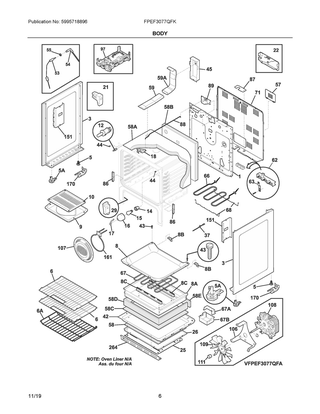 Body Diagram and Parts List for FPEF3077QFK  Frigidaire Range