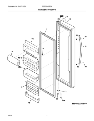 Refrigerator Door Diagram and Parts List for FGSC2335TDA  Frigidaire Refrigerator