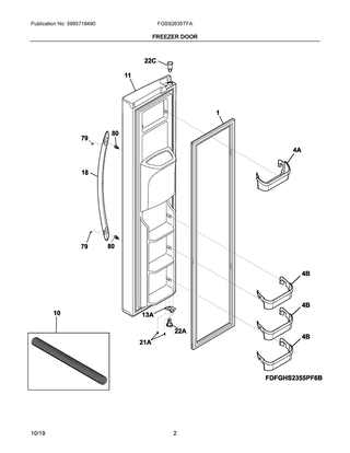 Freezer Door Diagram and Parts List for FGSS2635TFA  Frigidaire Refrigerator