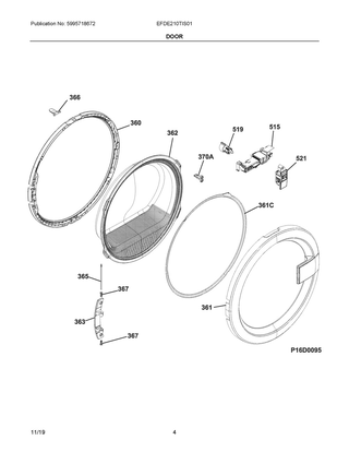 Door Diagram and Parts List for EFDE210TIS01  Frigidaire Dryer