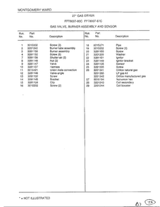 Gas Valve/burner Assembly/sensor Page 2 Diagram and Parts List for 8007-80C  Frigidaire Dryer