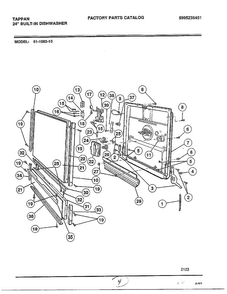 Front Panel Diagram and Parts List for 61-1093-10  Frigidaire Dishwasher