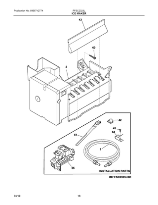 Ice Maker Diagram and Parts List for FFSC2323LECA  Frigidaire Refrigerator