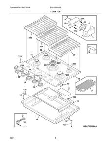 Cook Top Diagram and Parts List for ECCG3068AS  Frigidaire Cooktop