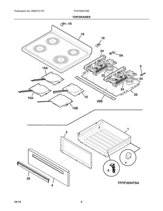 Top/drawer Diagram and Parts List for FFIF3054TSB  Frigidaire Range