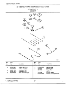 Element Diagram and Parts List for 4873A  Frigidaire Range