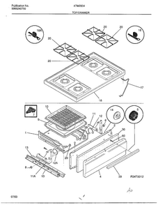 Top/drawer Diagram and Parts List for 2834-80A  Frigidaire Range