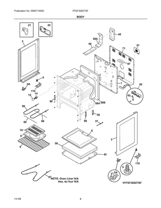 Body Diagram and Parts List for FFEF3052TSF  Frigidaire Range