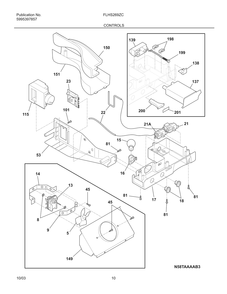 Controls Diagram and Parts List for FLHS269ZCW1  Frigidaire Refrigerator