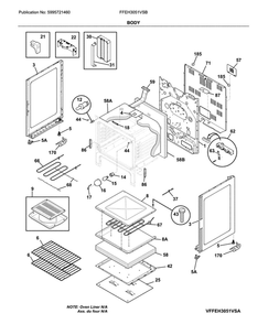 Body Diagram and Parts List for FFEH3051VSB  Frigidaire Range