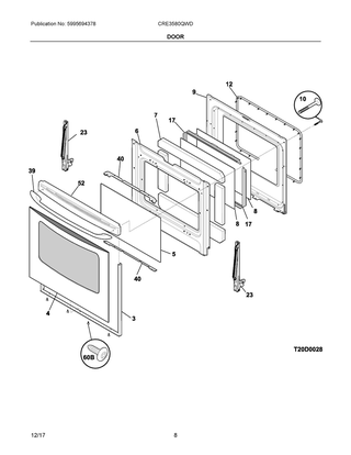 Door Diagram and Parts List for CRE3580QWD  Frigidaire Range