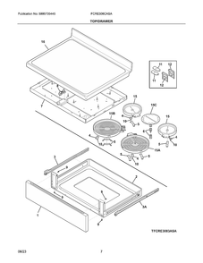 Top/Drawer Diagram and Parts List for FCRE308CASA  Frigidaire Range