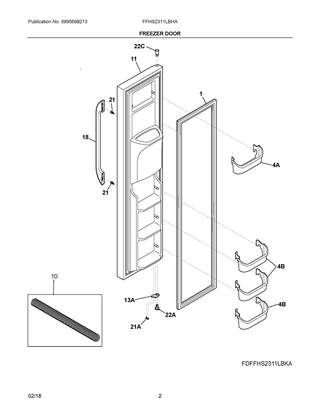 Freezer Door Diagram and Parts List for FFHS2311LBHA  Frigidaire Refrigerator