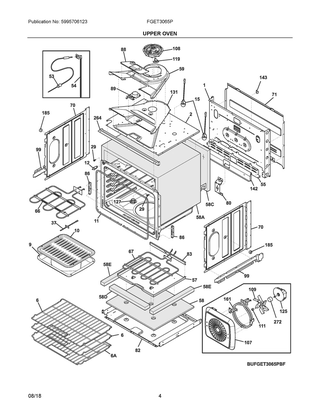 Upper Oven Diagram and Parts List for FGET3065PBG  Frigidaire Wall Oven