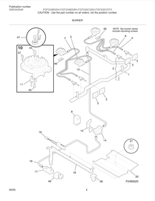 Burner Diagram and Parts List for FGF335CGSH  Frigidaire Range