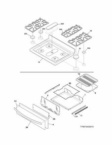 Top/drawer Diagram and Parts List for 79073433312  Kenmore Range