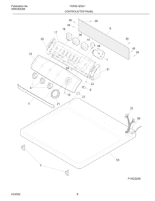 Controls/Top Panel Diagram and Parts List for FER341ZAS1  Frigidaire Dryer