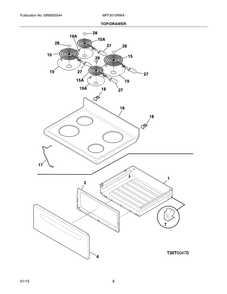 Top/Drawer Diagram and Parts List for MFF3015RWA  Frigidaire Range