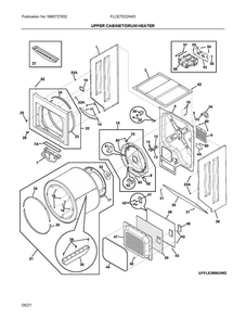 Upper Cabinet/Drum Heater Diagram and Parts List for FLCE7522AW3  Frigidaire Washer Dryer Combo