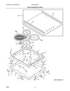 Main Top/Surface Units Diagram and Parts List for ECCE242CAS  Frigidaire Cooktop