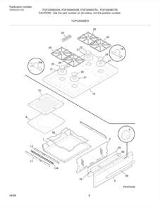 Top/Drawer Diagram and Parts List for FGF326WGTB  Frigidaire Range