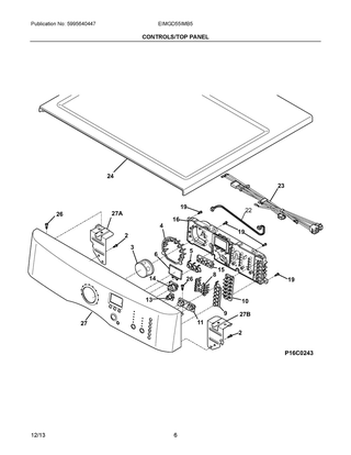 Controls/top Panel Diagram and Parts List for EIMGD55IMB5  Frigidaire Dryer
