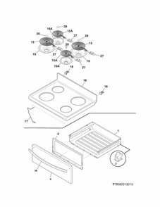 Top/drawer Diagram and Parts List for 79094153310  Kenmore Range