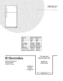 COVER Diagram and Parts List for CRTE181AW1  Frigidaire Refrigerator