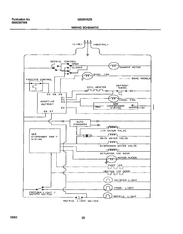 WIRING SCHEMATIC Diagram and Parts List for GS26HSZBC3  Frigidaire Refrigerator