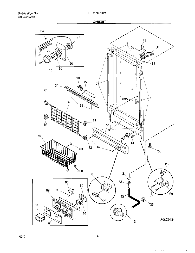 CABINET Diagram and Parts List for FFU17D7HW3  Frigidaire Freezer