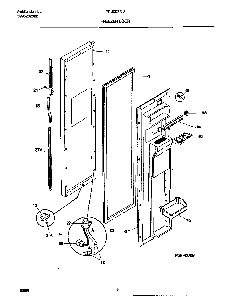 FREEZER DOOR Diagram and Parts List for FRS22XGCD2  Frigidaire Refrigerator