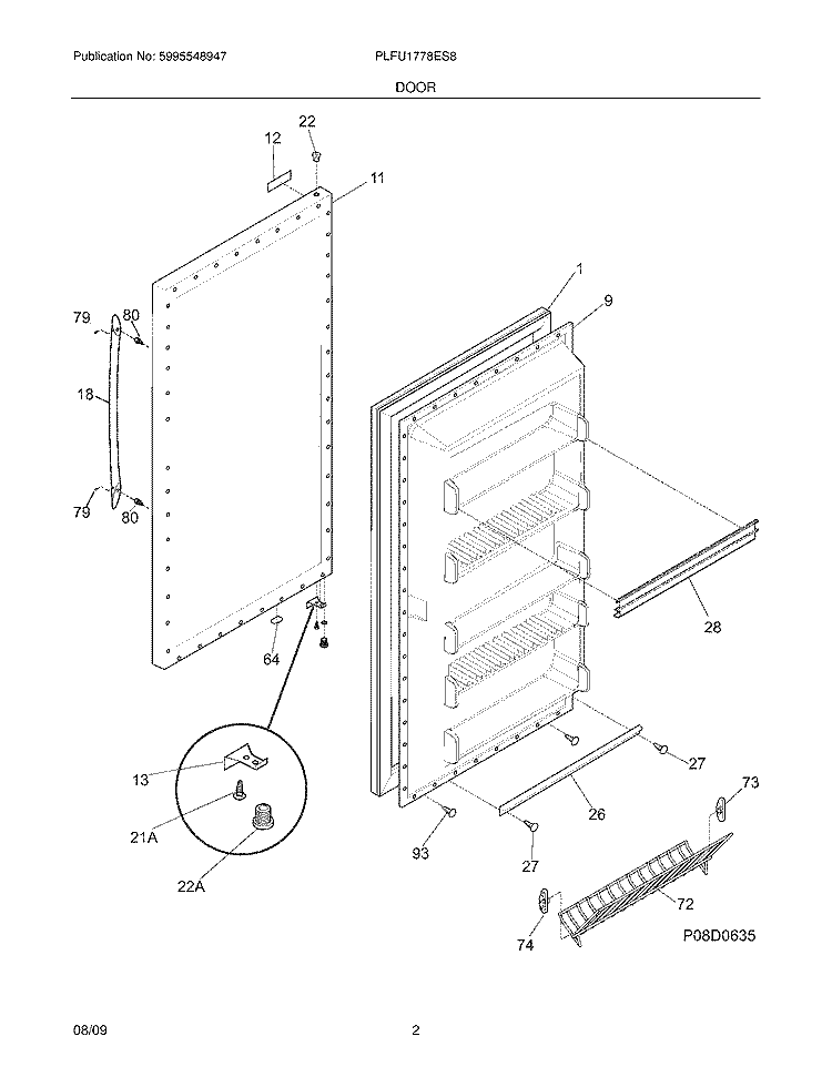 DOOR Diagram and Parts List for PLFU1778ES8  Frigidaire Freezer
