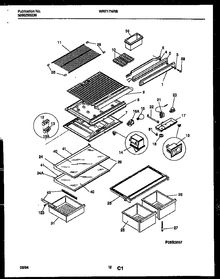 SHELVES AND SUPPORTS Diagram and Parts List for WRT17NRBD0  Frigidaire Refrigerator