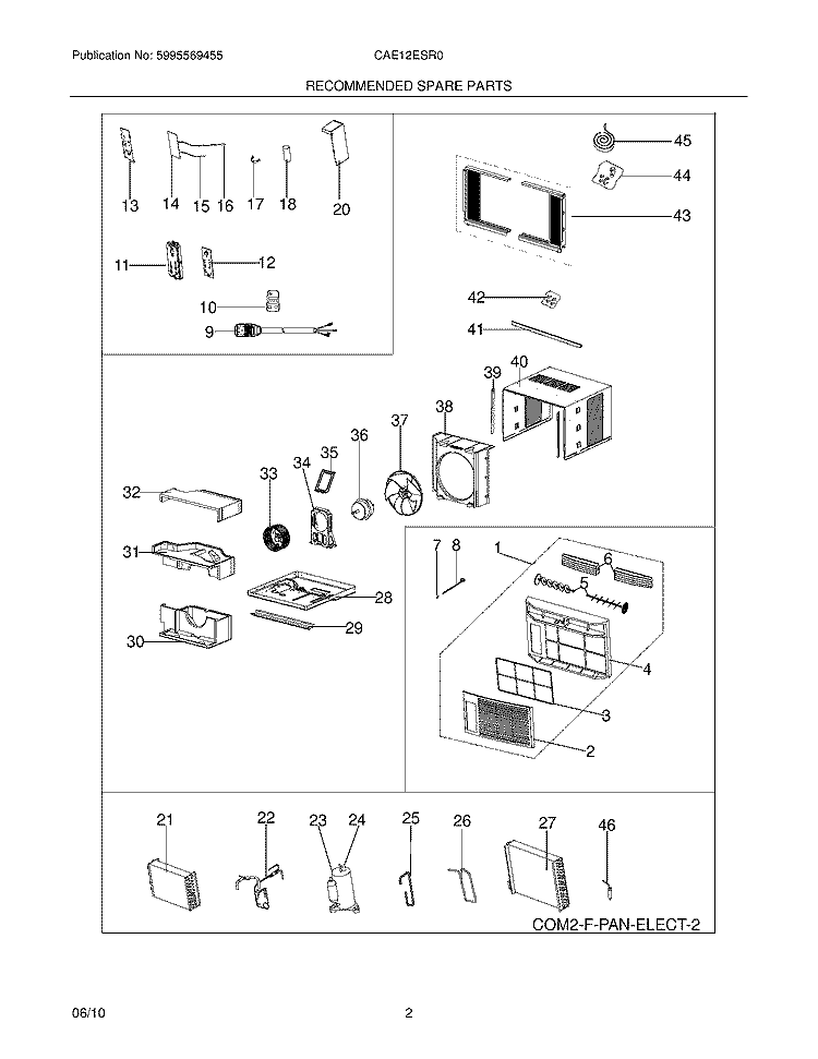 RECOMMENDED SPARE PARTS Diagram and Parts List for CAE12ESR0  Crosley Air Conditioner