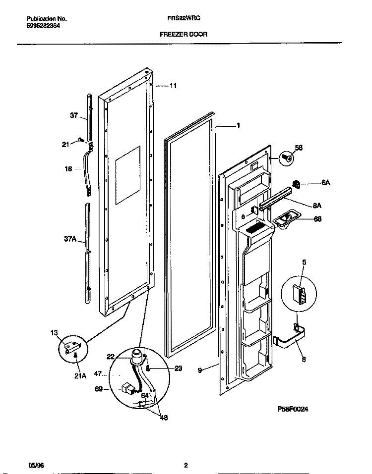 FREEZER DOOR Diagram and Parts List for FRS22WRCD2  Frigidaire Refrigerator